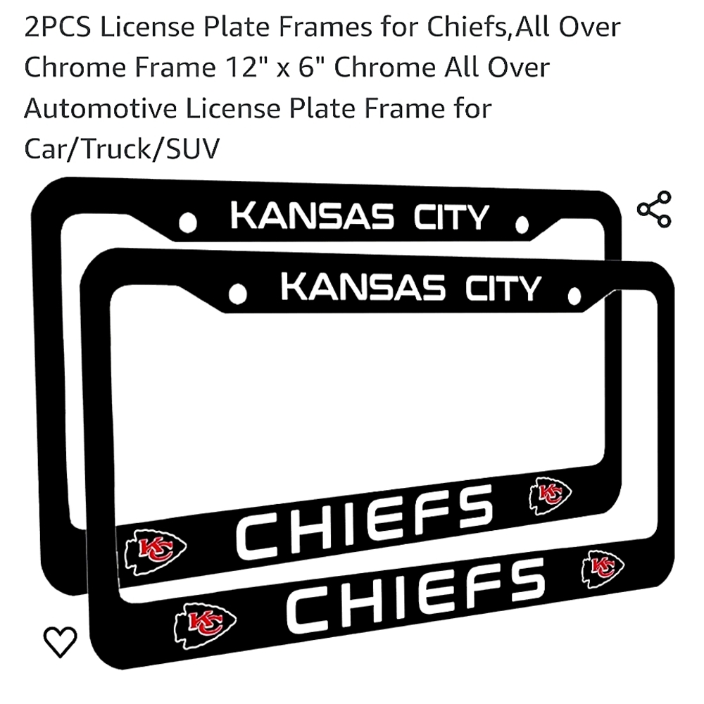 Kansas City Chiefs License plate frame. 2-pack $13
